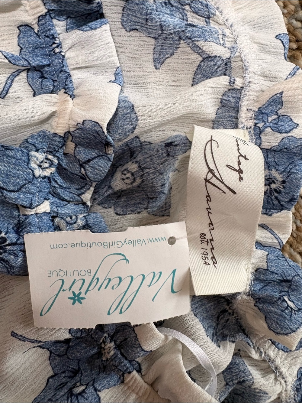 Vintage Havana Blue Floral Off Shoulder Peasant Blouse Ruffle Sleeve Top S - NWT - Picture 4 of 4